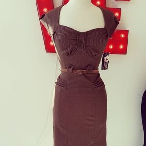 Stop Staring! Brown 1940s Style Pin-Up Dress in Brown, Size Medium